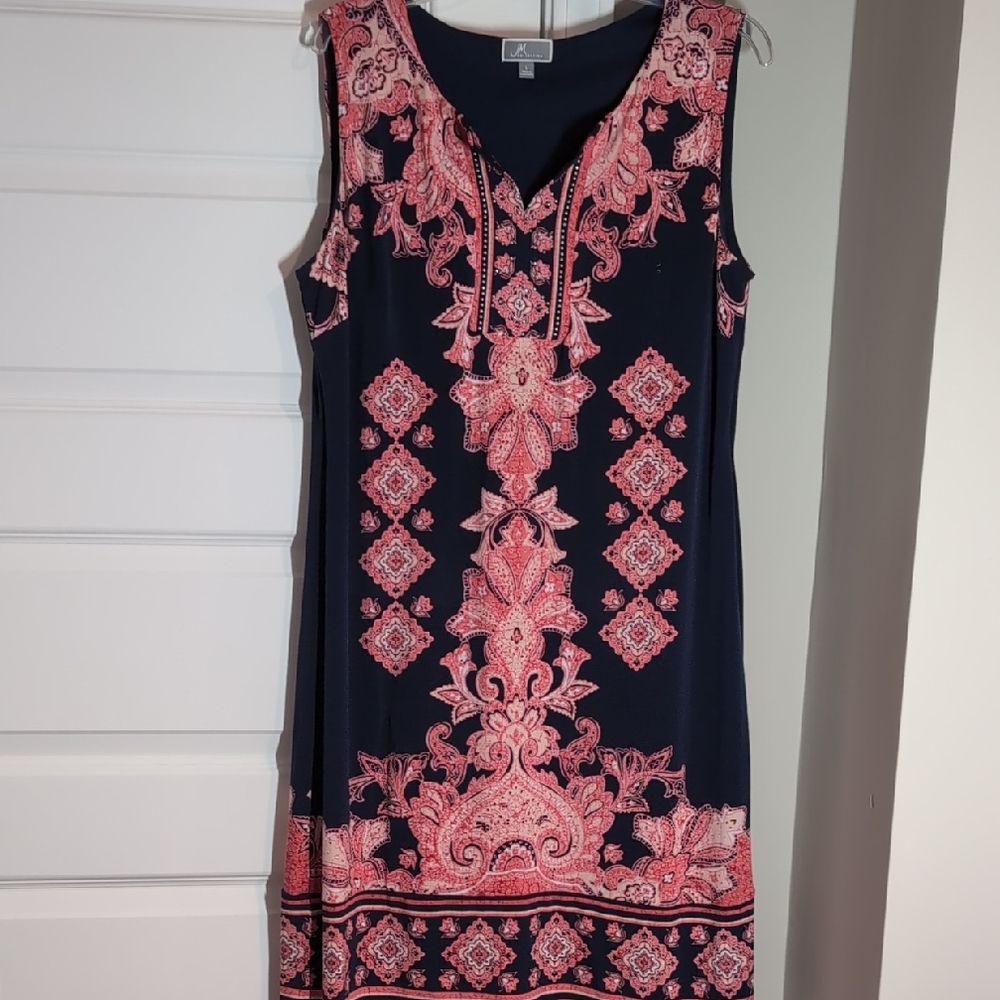 JM Collection Navy and Pink Midi Dress